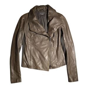 Vince Taupe Brown Scuba Leather Asymmetrical Zip Moto Biker Jacket Sz XS $995